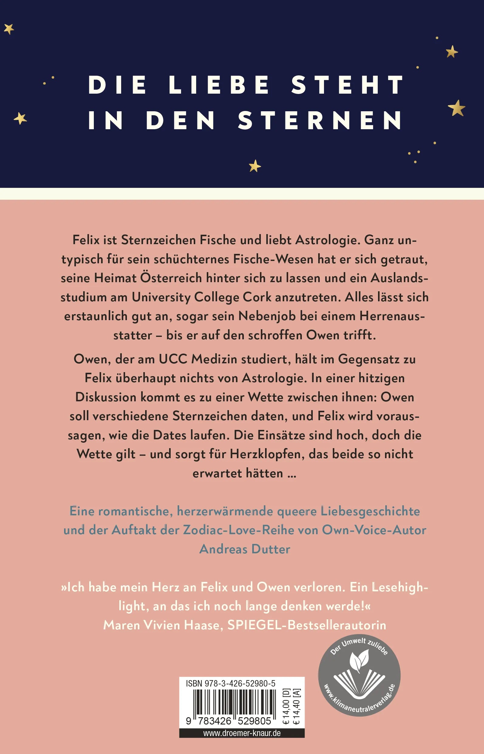 Buchrückseite von 'Zodiac Love: Starlight in Our Dreams' mit Klappentext - Paperback