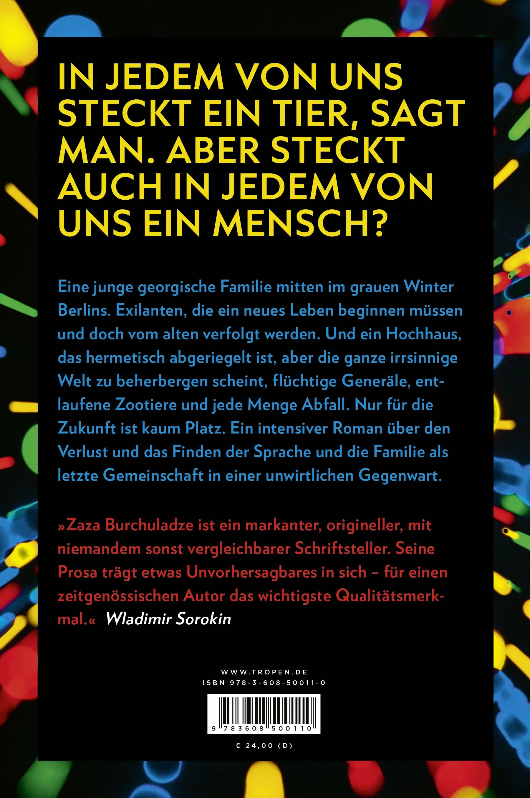 Buchrückseite von 'Zoorama' mit Klappentext - Gebundene Ausgabe