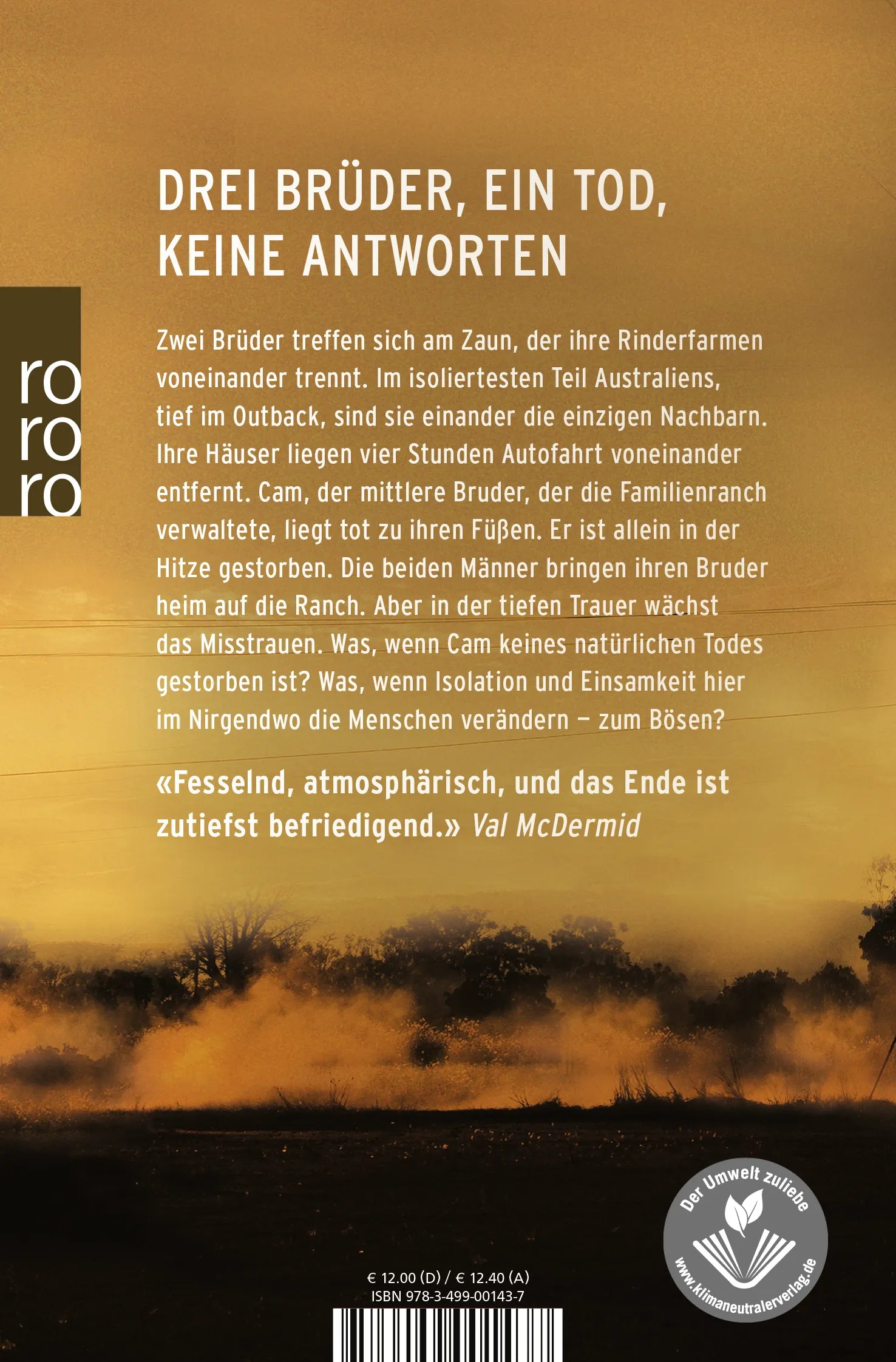 Buchrückseite von 'Zu Staub' mit Klappentext - Taschenbuch