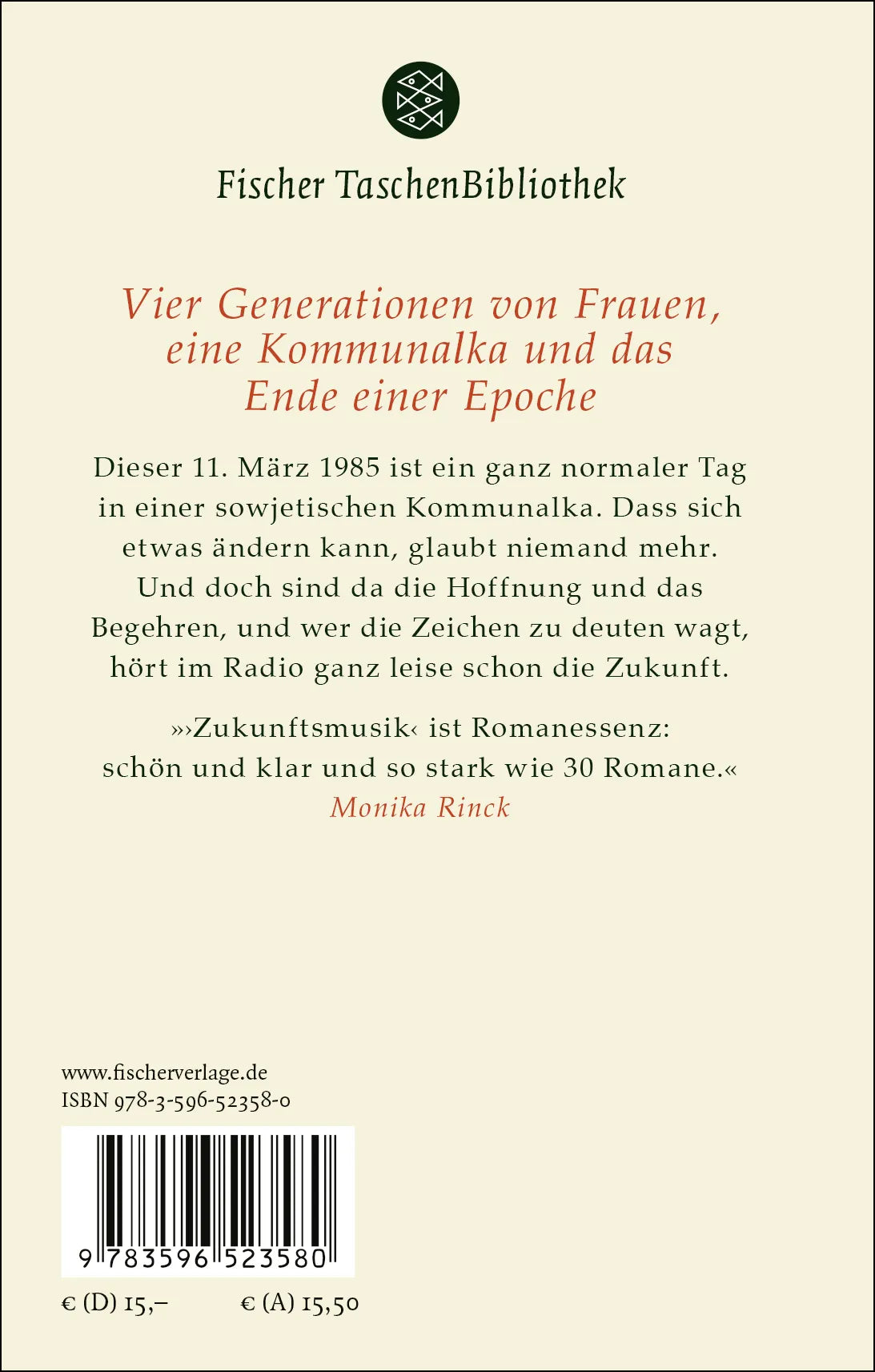 Buchrückseite von 'Zukunftsmusik' mit Klappentext - Gebundene Ausgabe