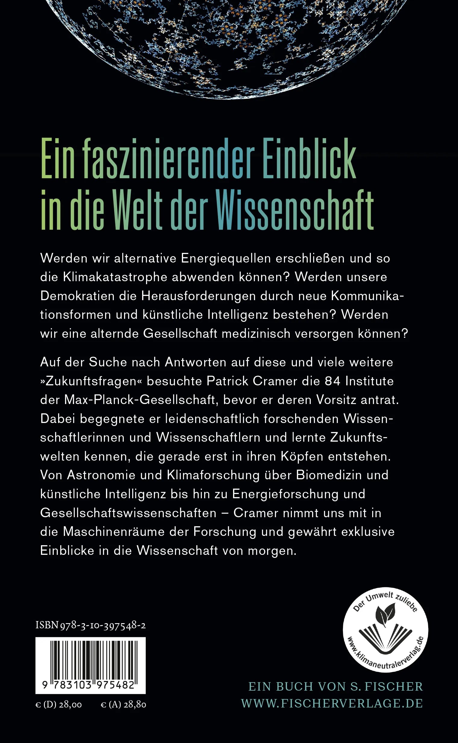 Buchrückseite von 'Zukunftswelten' mit Klappentext - Gebundene Ausgabe