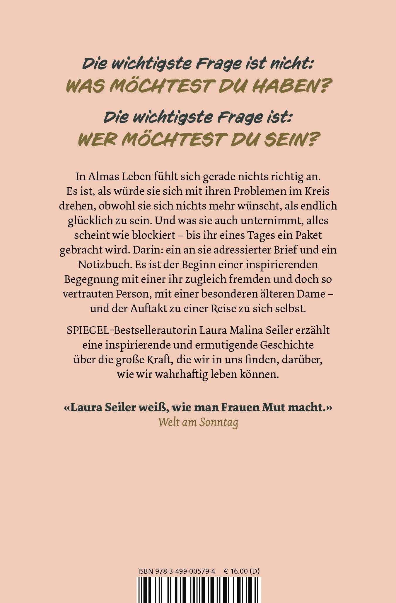 Buchrückseite von 'Zurück zu mir' mit Klappentext - Gebundene Ausgabe