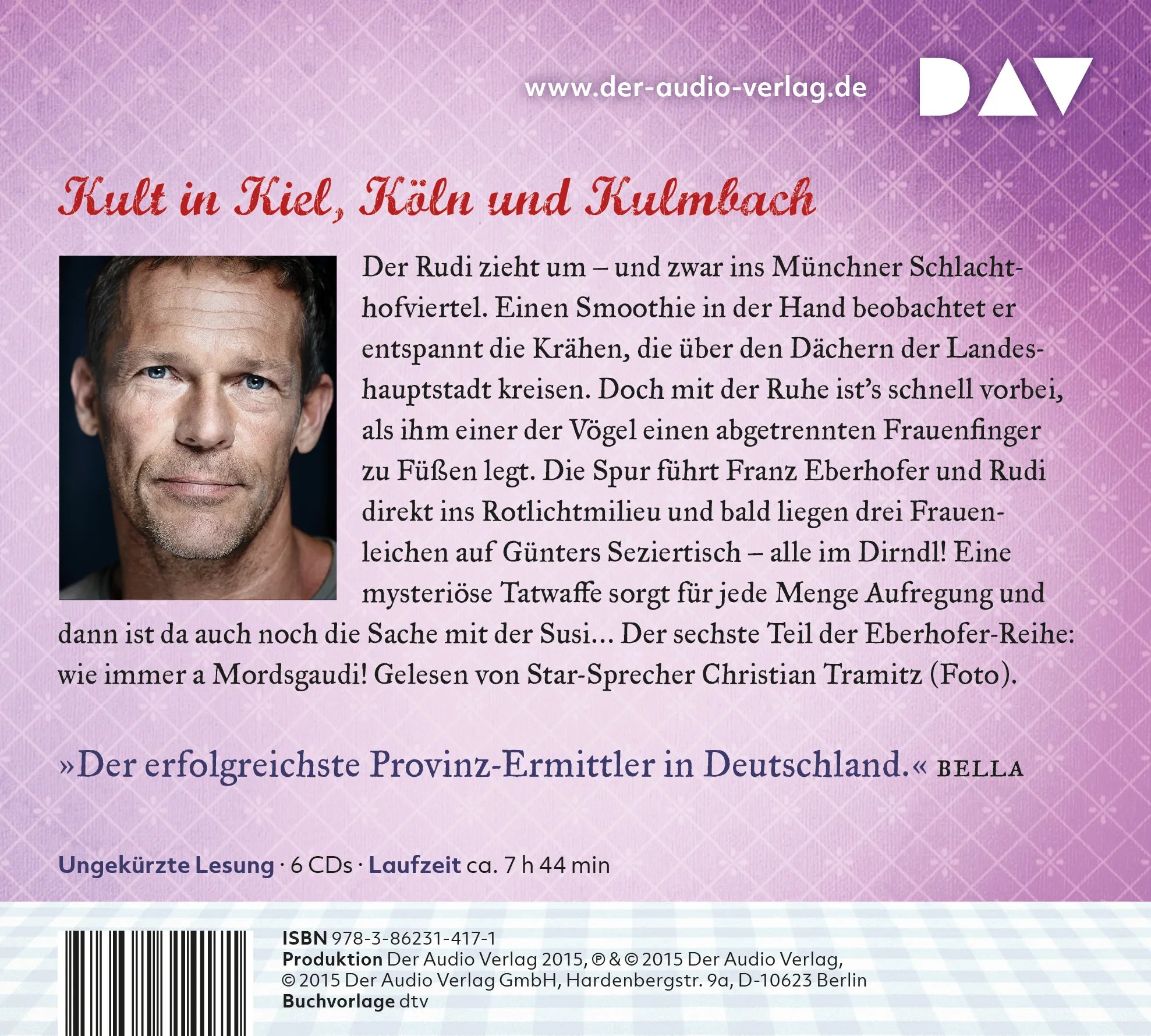 Buchrückseite von 'Zwetschgendatschikomplott' mit Klappentext - Hörbuch (CD)
