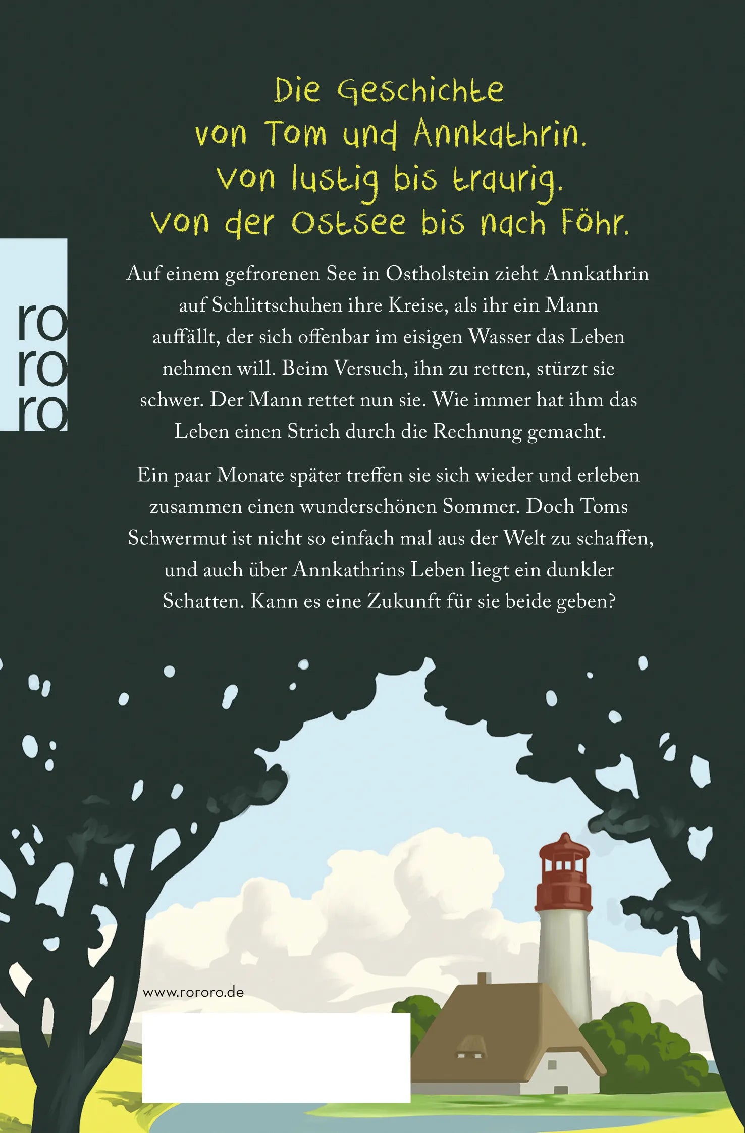 Buchrückseite von 'Zwischen den Bäumen das Meer' mit Klappentext - Taschenbuch