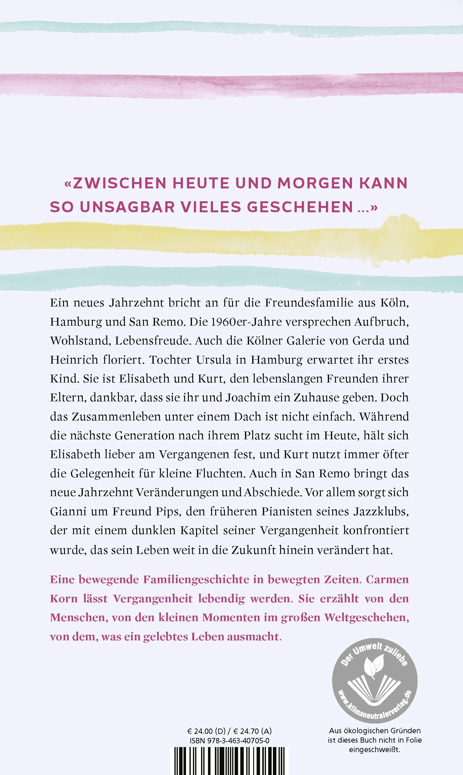 Buchrückseite von 'Zwischen heute und morgen' mit Klappentext - Gebundene Ausgabe