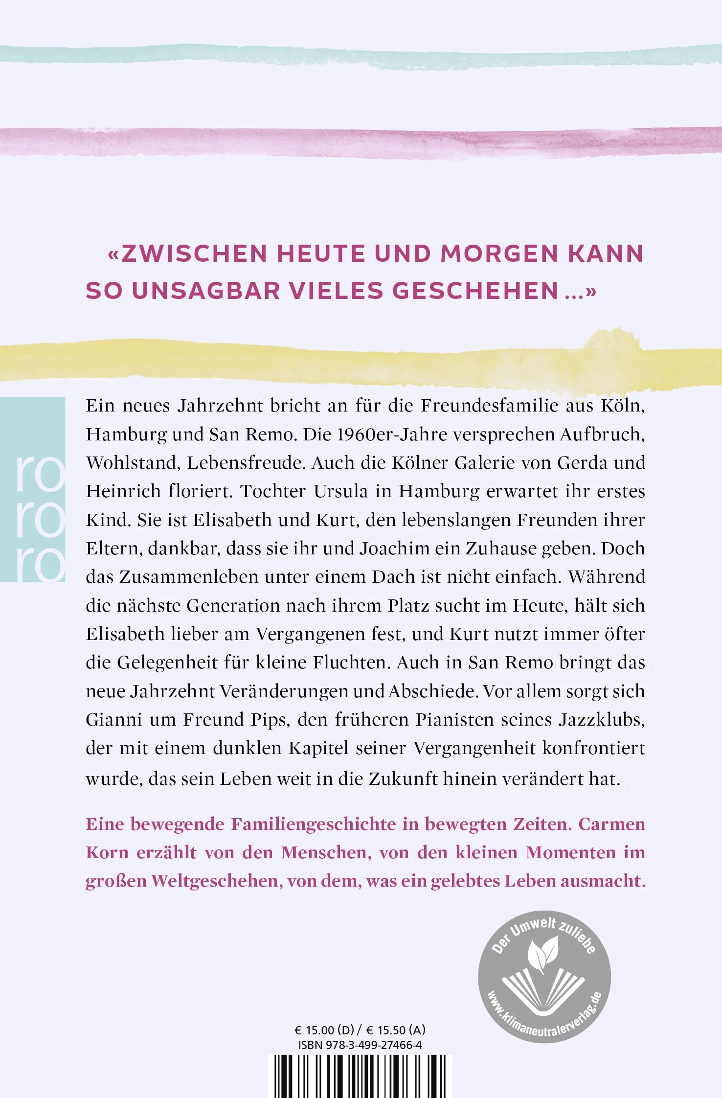 Buchrückseite von 'Zwischen heute und morgen' mit Klappentext - Taschenbuch