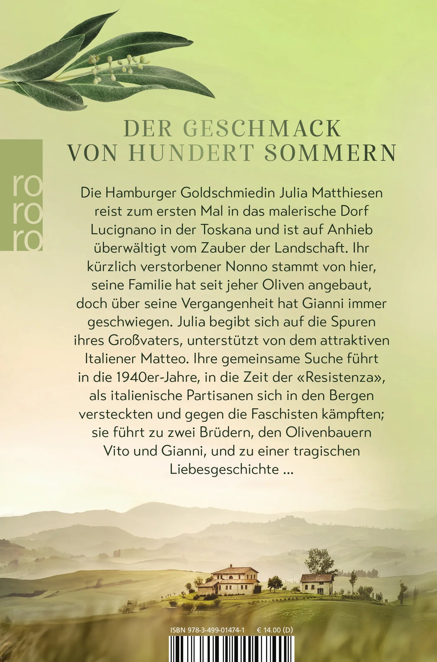 Buchrückseite von 'Zypressensommer' mit Klappentext - Taschenbuch